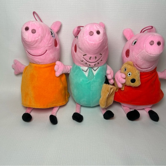 Lot Of 3 Peppa Pig Plush Mom Dad & Girl Green Suit Orange Dress Red Dress - Picture 1 of 6